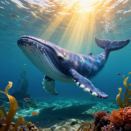 Majestic Whale in Enchanting Underwater Realm