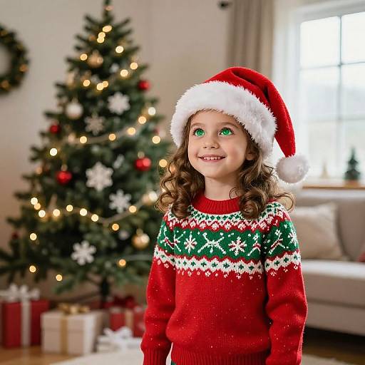 Cheerful Girl by Christmas Tree