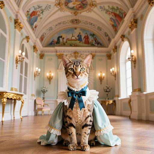 Victorian Ballgown Cat in Ornate Ballroom