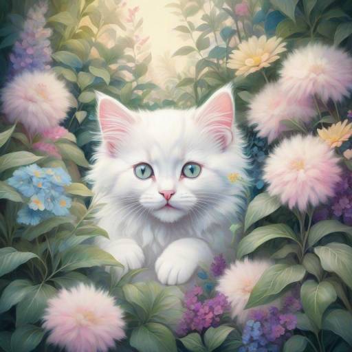 Fluffy Kitten Amidst Colorful Flowers