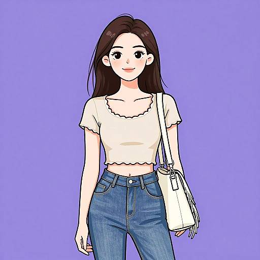 Casual Woman with Scalloped Top