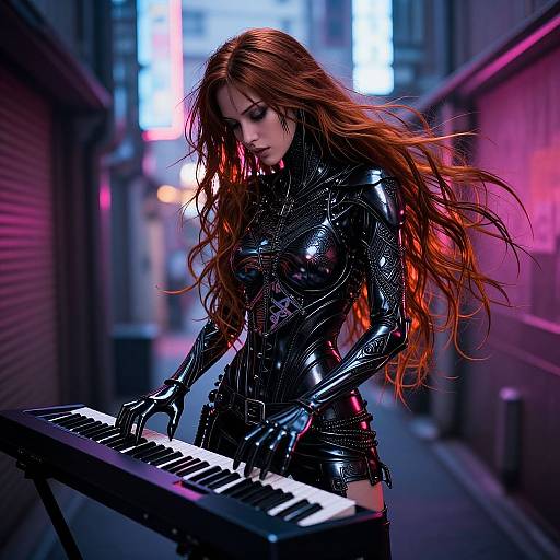 Neon Tokyo Woman Playing Electric Organ