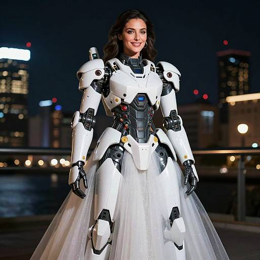 Woman in Mecha Ballgown Night Portrait