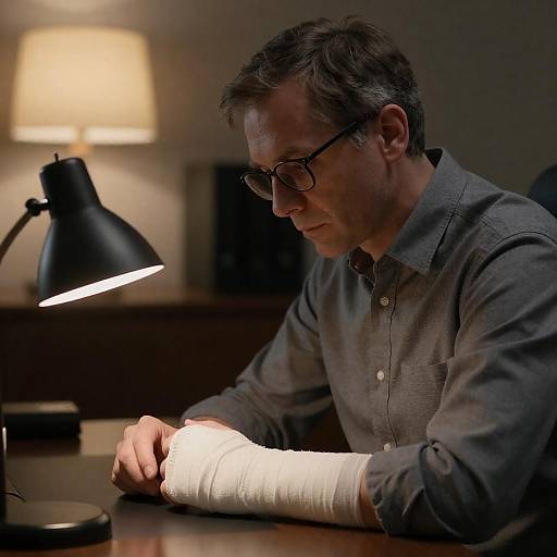 Concentrated Man Examining Desk Lamp