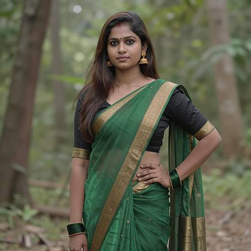 Elegant Indian Woman in Forest Setting