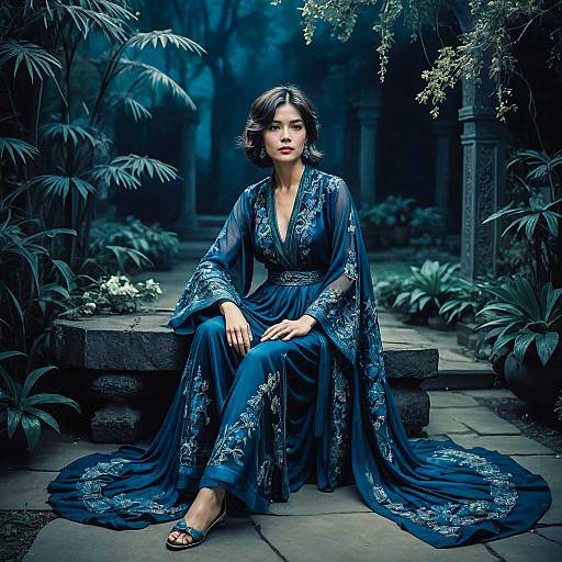 Moonlit Cerulean: Ethereal Opium Garden Portrait