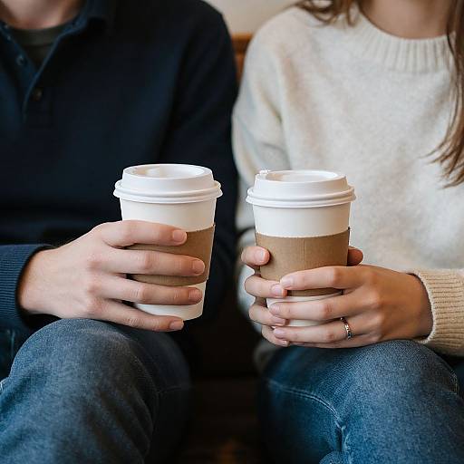 Man and Woman Holding Coffee