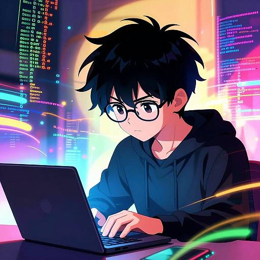 Anime Coding Avatar with Digital Aura