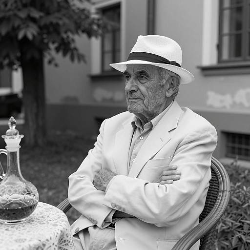 Elderly Man in White Suit Portrait