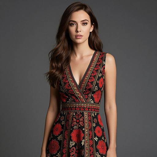 Woman in Elegant Black and Red Dress