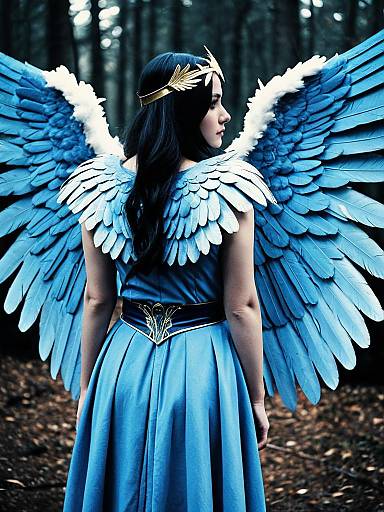 Woman in Blue Angel Wings Costume