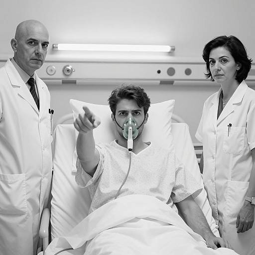 Intense Hospital Scene in Black and White