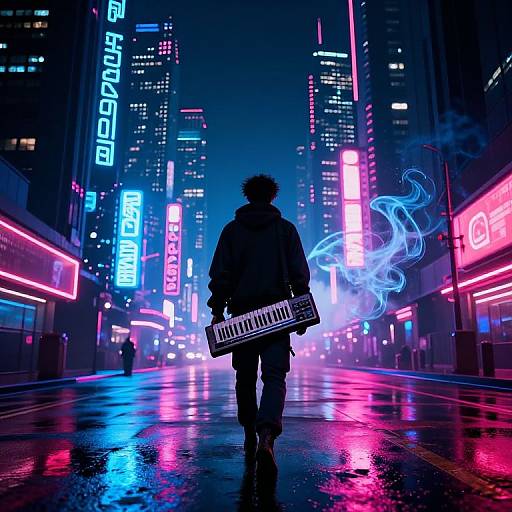 Cyberpunk Night Walk with Retro Keyboard