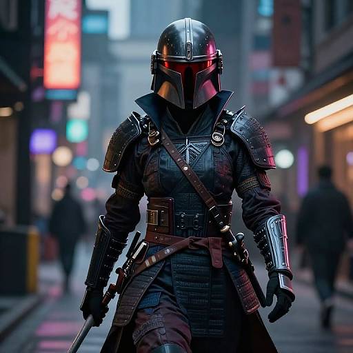 Cyberpunk Samurai Assassin with Mandalorian Helmet