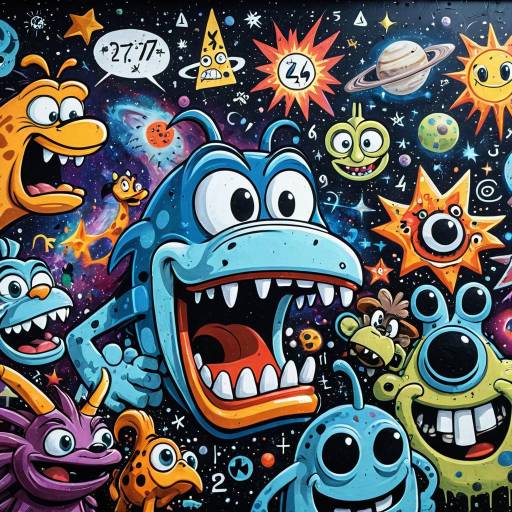 Colorful Cartoon Creatures Graffiti Wall