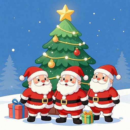 Cartoon Christmas Tree with Santa