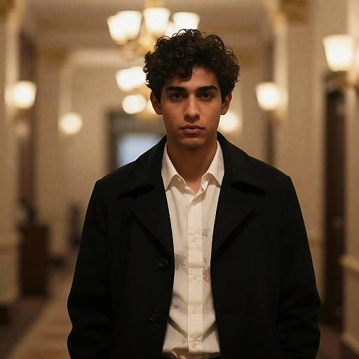 Serious Young Man in Luxurious Hallway