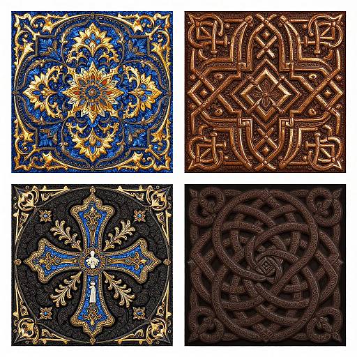 Ornate Pattern Collage with Celtic and Floral Designs