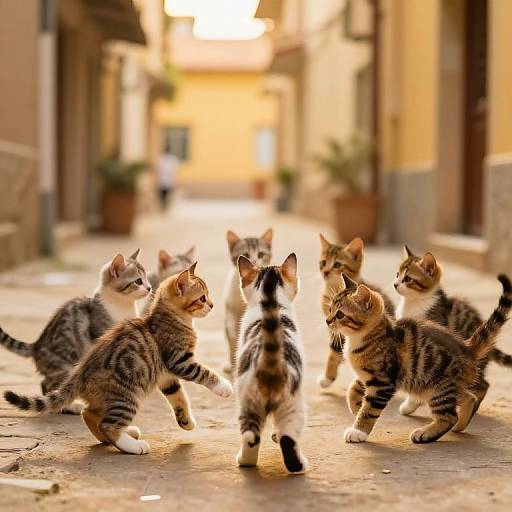 Kittens Dancing in Sunlit Alley