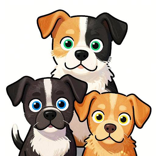 Whimsical Cartoon Puppies Trio