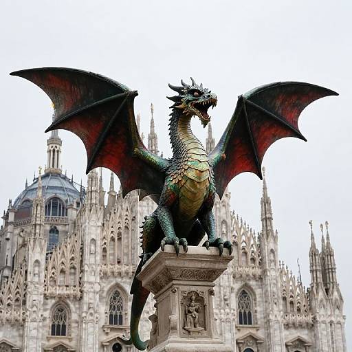 Majestic Iridescent Dragon on Gothic Pedestal