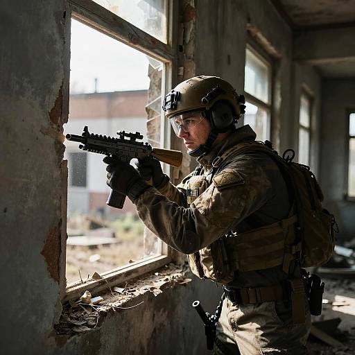 Usec Soldier Barricade in Ruined Building