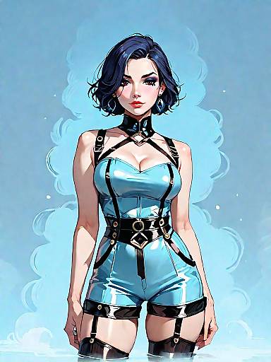 Dark Fantasy Woman in Electric Blue Latex Outfit