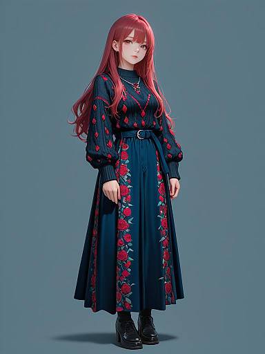 Black Crochet Sweater with Rose Skirt