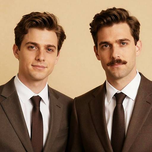 Two Men in Brown Suits with Styled Hair