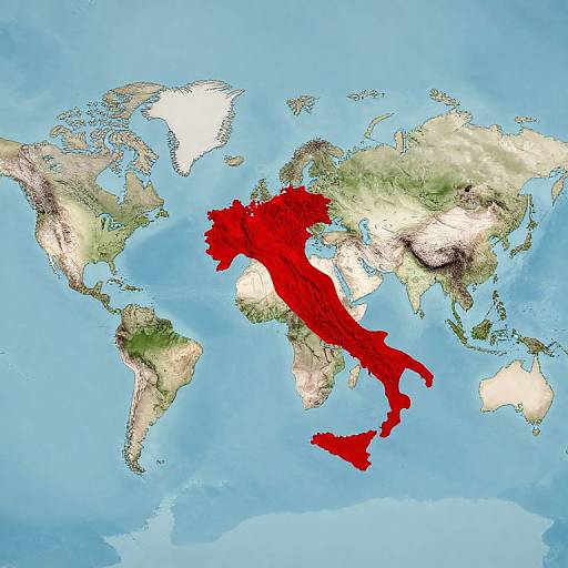 Digital map highlighting Thailand in vivid red, centered on a blue world map with detailed topography and neighboring countries.