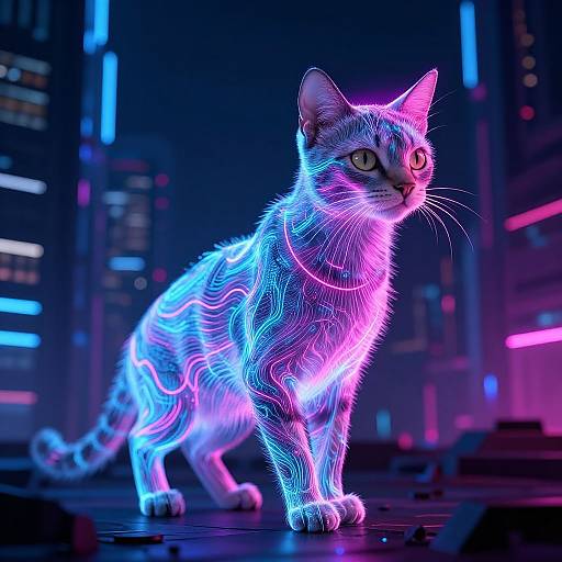 Cyberpunk Neon Cat in Futuristic City