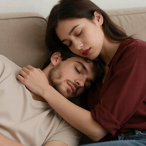 Intimate Moment on a Beige Couch