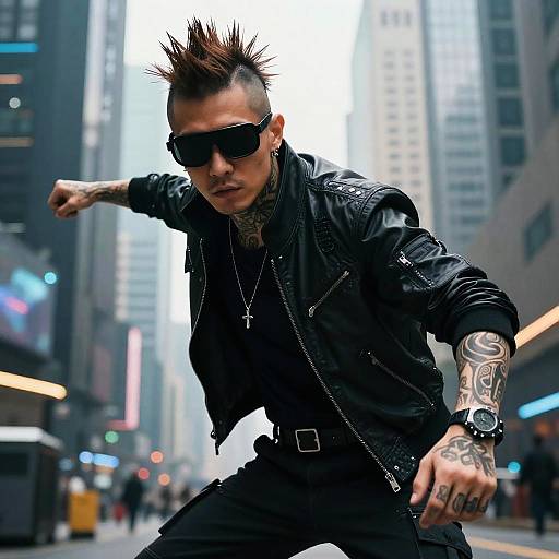 Cyberpunk Man in Dynamic Cityscape