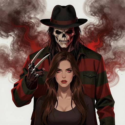 Freddy Krueger with Intense Woman Illustration