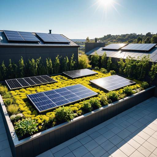 Eco-friendly rooftop with solar panels and vertical garden