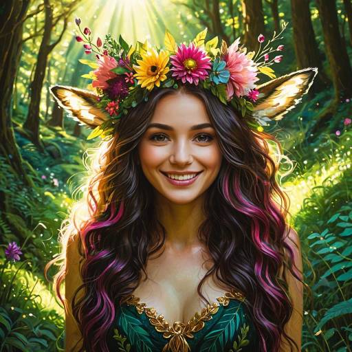 Fantasy Forest Nymph with Vibrant Flower Crown