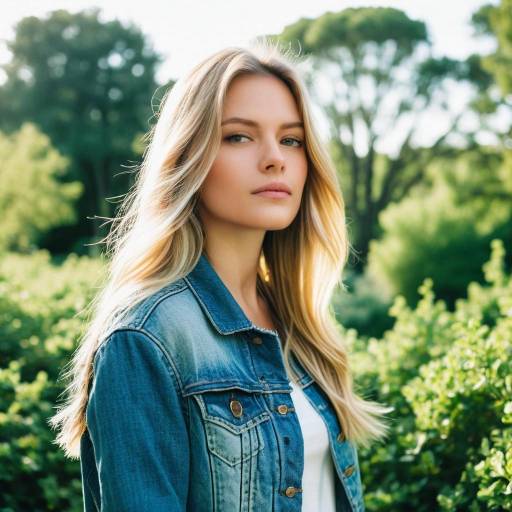 Young Woman in Denim Jacket Outdoors