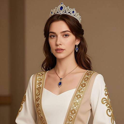 Regal Woman with Crown and Embroidery