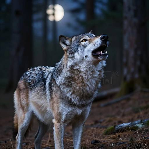 Moonlit Grey Wolf Howling