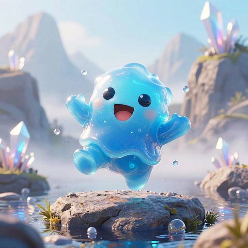Cute Blue Slime Bouncing Fantasy
