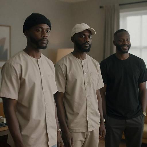 Three Black Men in a Dimly Lit Room