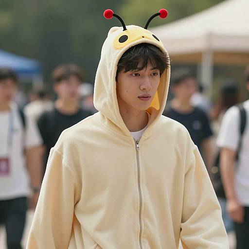 Young Man in Tick Bug Costume Outdoors