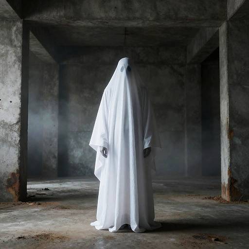 Eerie Ghost in Smoky Concrete Room