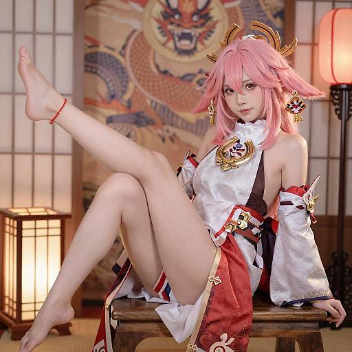 Pink-Haired Cosplayer in Traditional Japanese Outfit