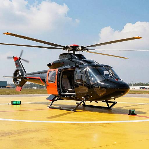 Futuristic Black Helicopter on Runway