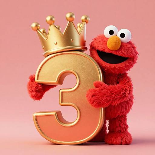 Crowned Number 3 with Fluffy Puppet