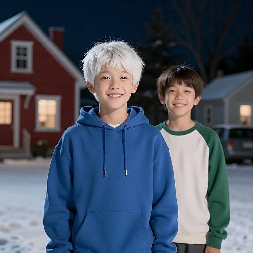 Two Happy Children in a Winter Scene