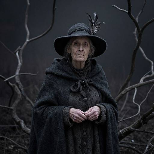 Elderly Woman in Eerie Cloak
