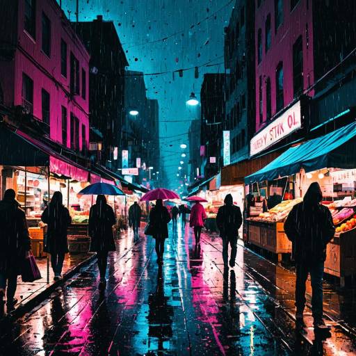 Vibrant Urban Market at Night Vibrant Urban Market at Night