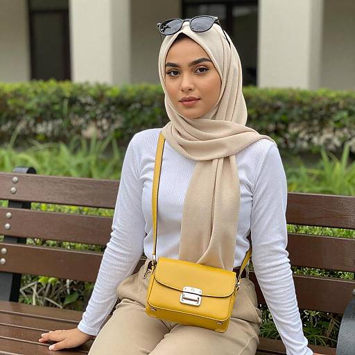 Young Woman in Beige Hijab Sitting